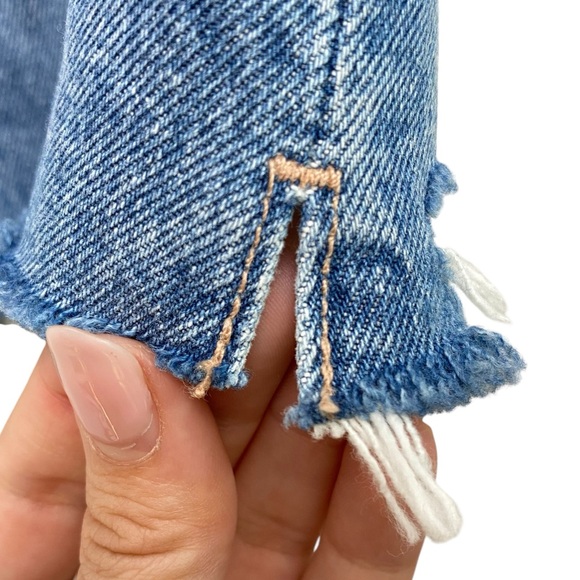 Paige Margot High Rise Distressed Raw Hem Denim Shorts In Kat Destructed NWT - Picture 10 of 15